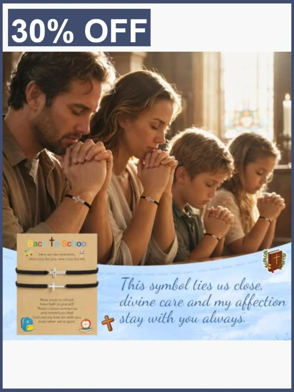 Back to School Cross Bracelet Mom and Me Matching Set Stainless Steel
